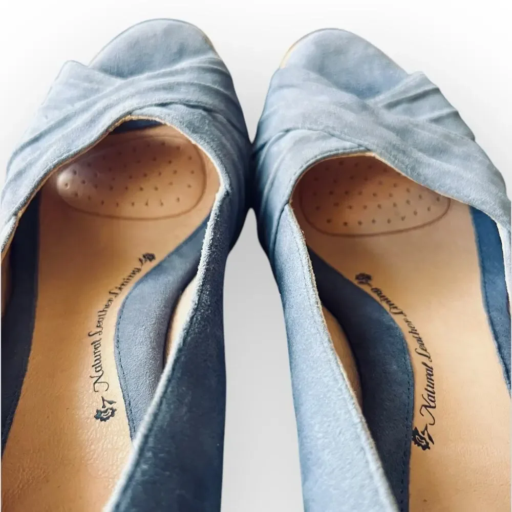 Sofft Olwen Women's Iris Blue Suede Open Toe Cork Platform Wedge Sandal Size 11M